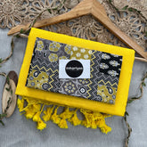 Yellow Handloom Khadi Cotton Saree With Multiple Print Blouse